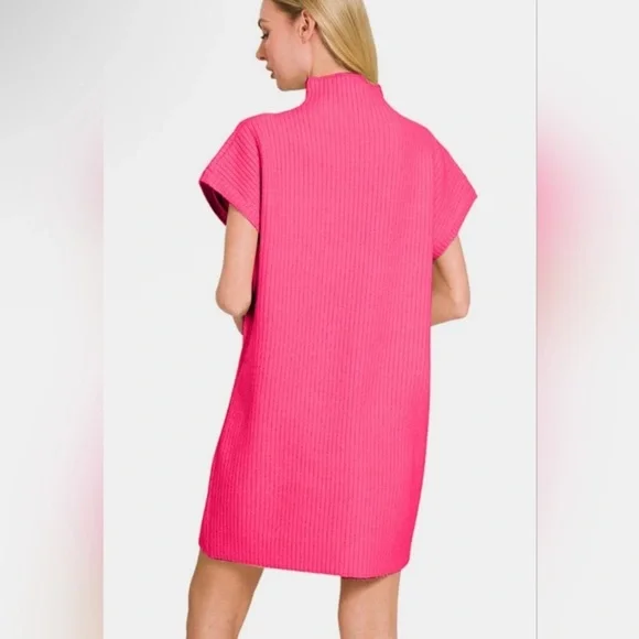 Vibrant Hot Pink Knit Dress by Zenana cotton BNIP - Picture 2 of 6